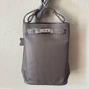 LEATHER INSIDE & OUT Gray Silver Small KL Belted Bucket Shoulder Bag